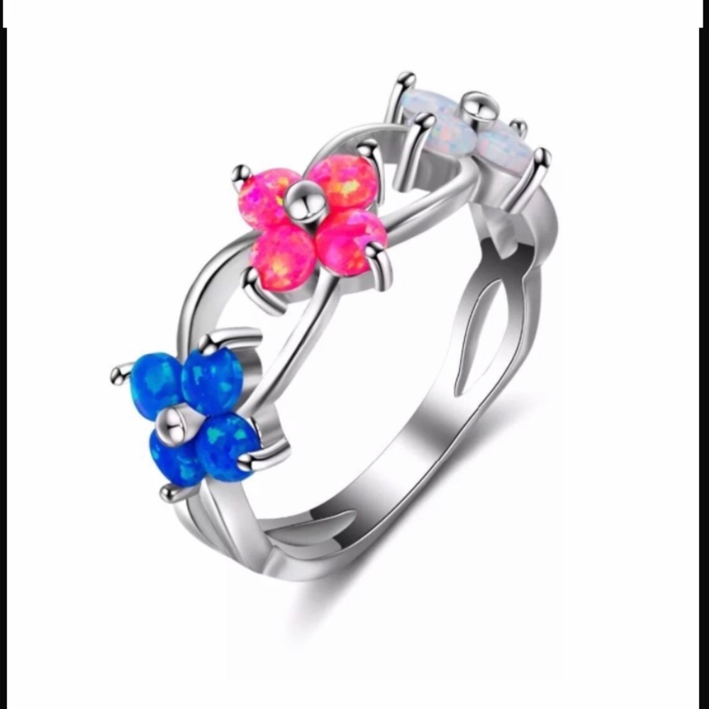 BRAND NEW 925S MULTICOLOR OPAL FLOWERS RING